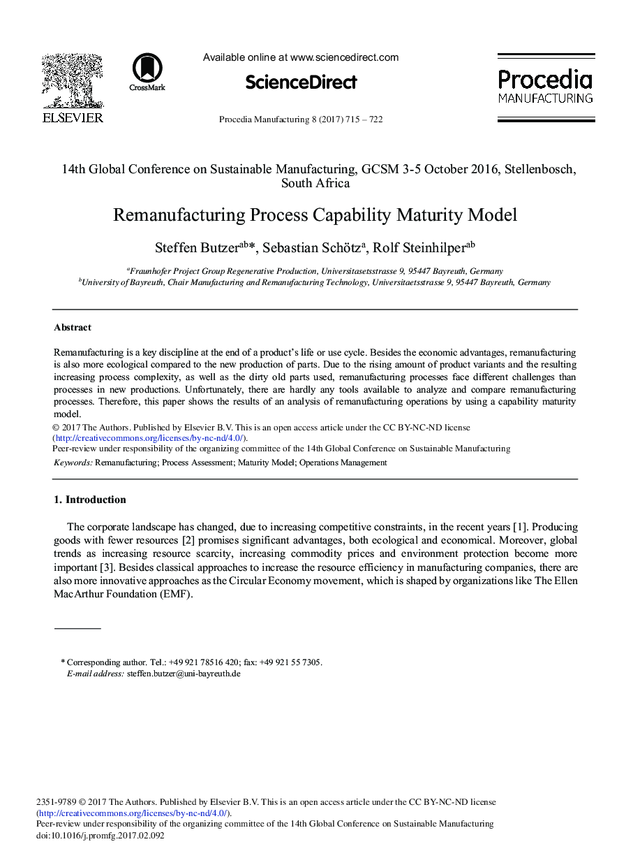 Remanufacturing Process Capability Maturity Model