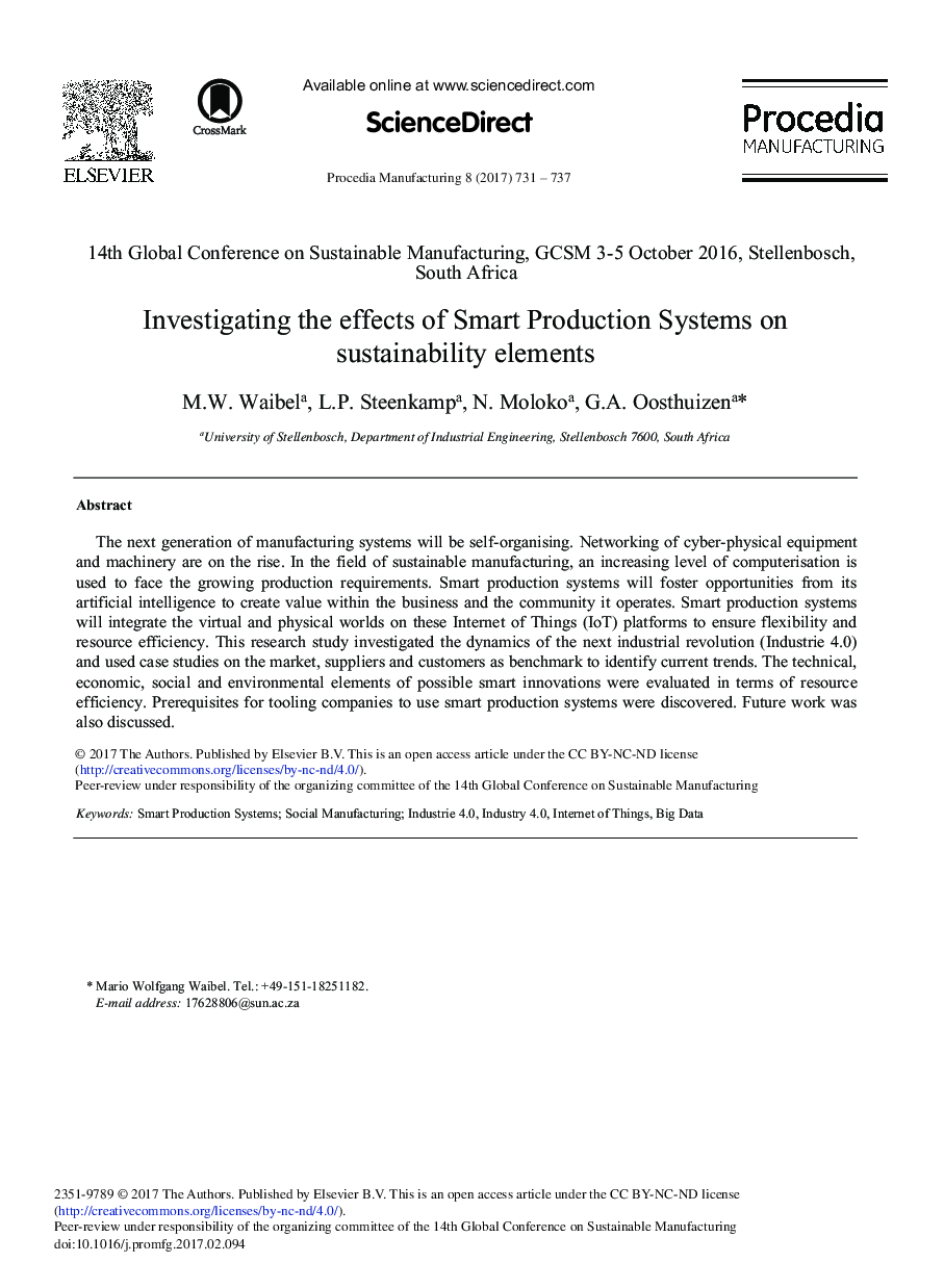 Investigating the Effects of Smart Production Systems on Sustainability Elements