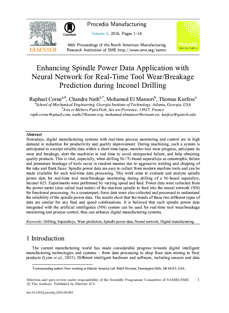 Enhancing Spindle Power Data Application with Neural Network for Real-time Tool Wear/Breakage Prediction During Inconel Drilling