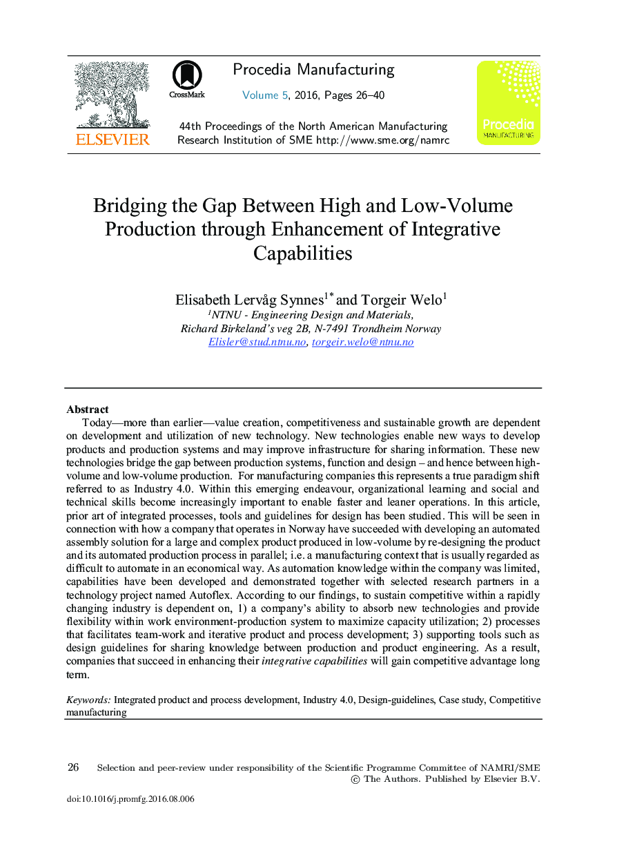 Bridging the Gap between High and Low-volume Production through Enhancement of Integrative Capabilities