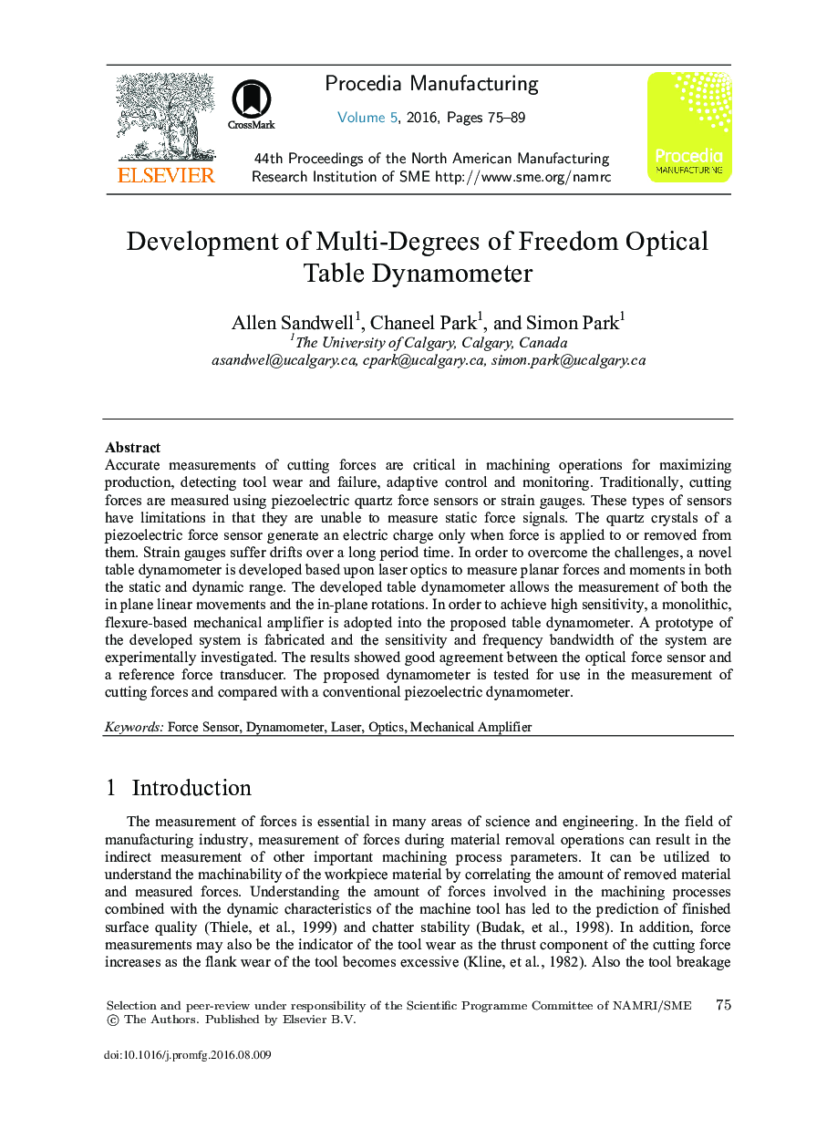 Development of Multi-degrees of Freedom Optical Table Dynamometer