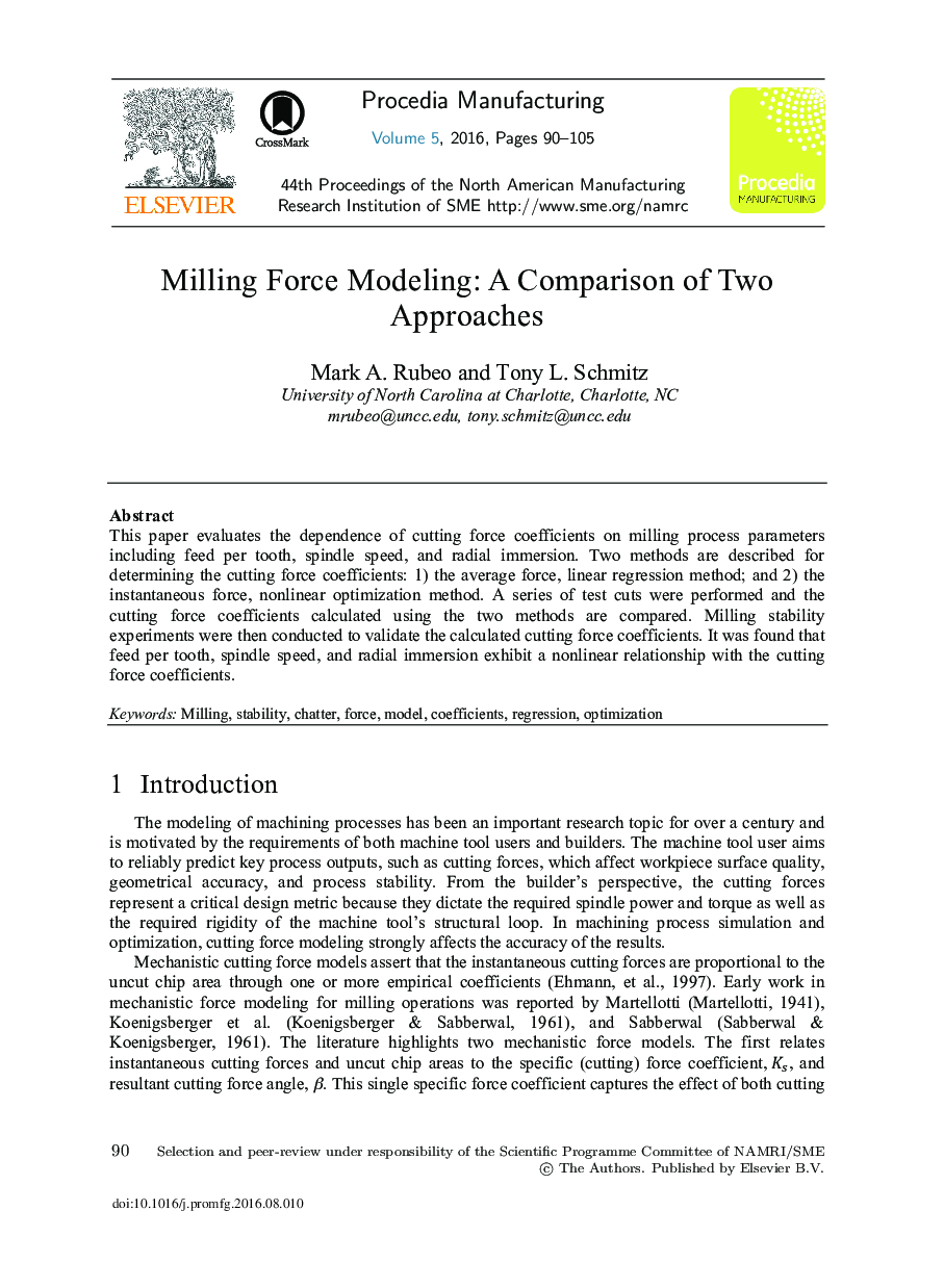 Milling Force Modeling: A Comparison of Two Approaches