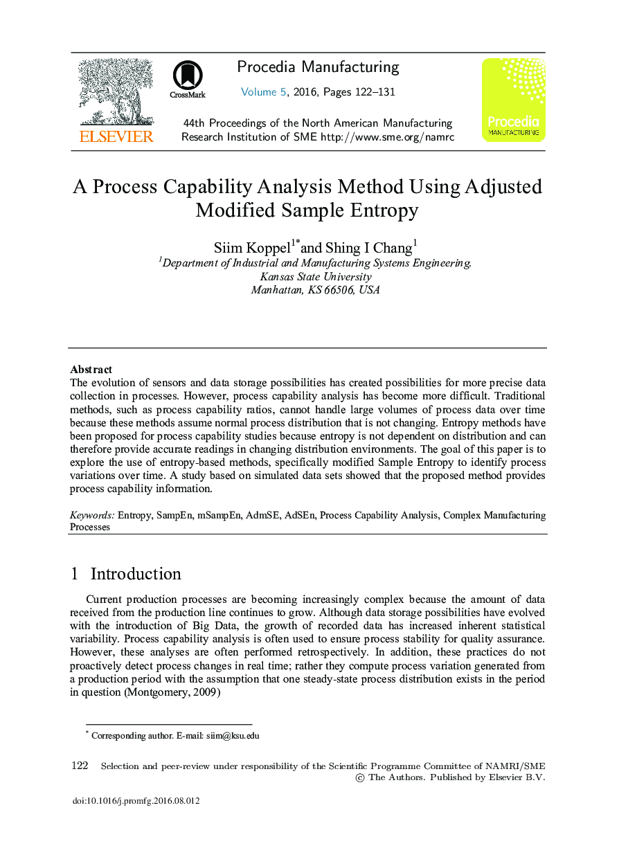 A Process Capability Analysis Method Using Adjusted Modified Sample Entropy