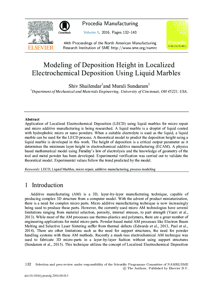 Modeling of Deposition Height in Localized Electrochemical Deposition Using Liquid Marbles
