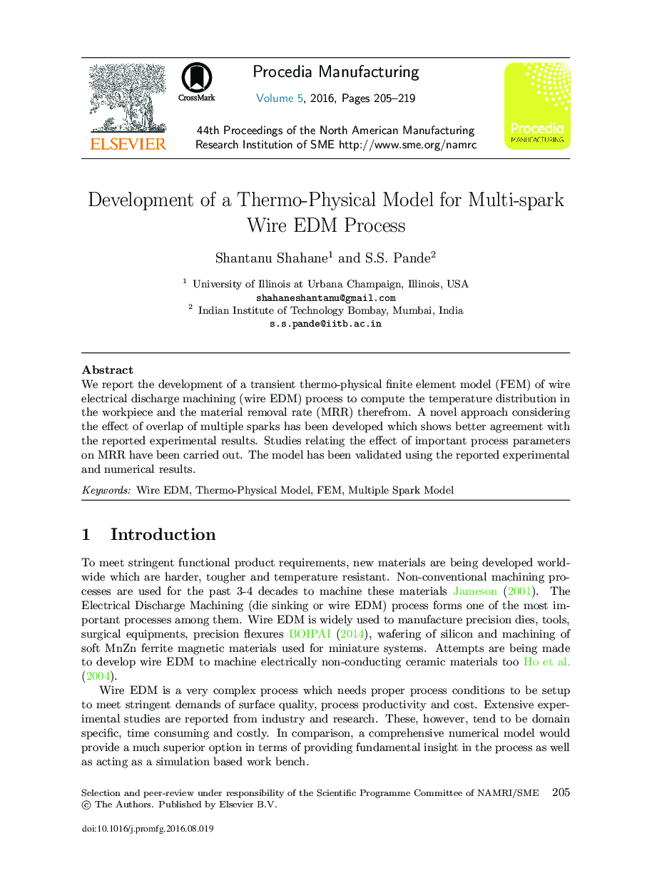 Development of a Thermo-Physical Model for Multi-spark Wire EDM Process