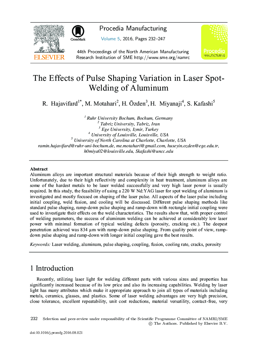 The Effects of Pulse Shaping Variation in Laser Spot-Welding of Aluminum