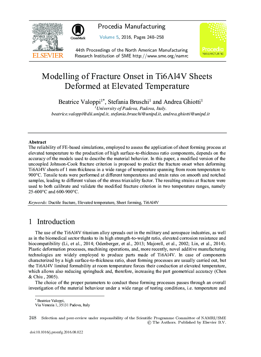 Modelling of Fracture Onset in Ti6Al4V Sheets Deformed at Elevated Temperature