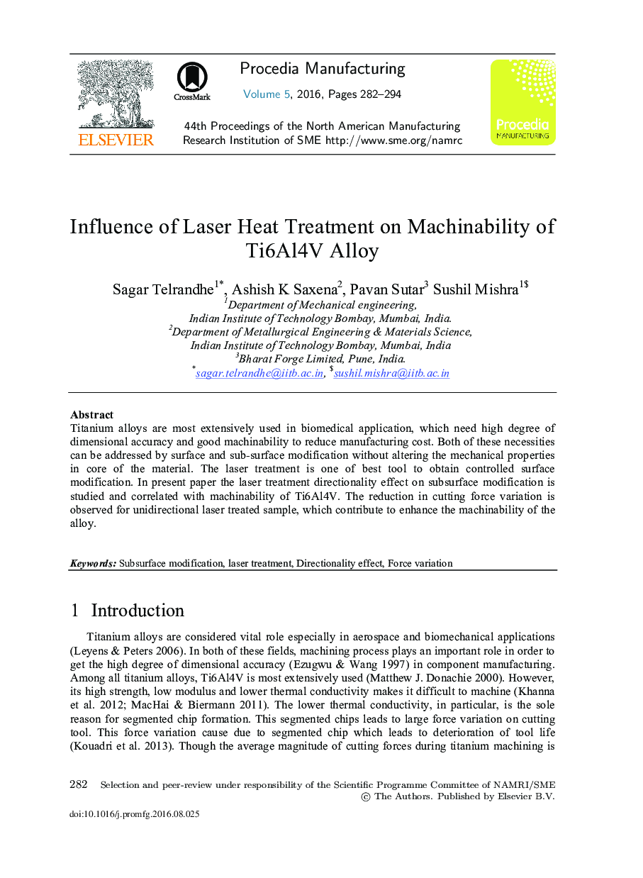 Influence of Laser Heat Treatment on Machinability of Ti6Al4V Alloy