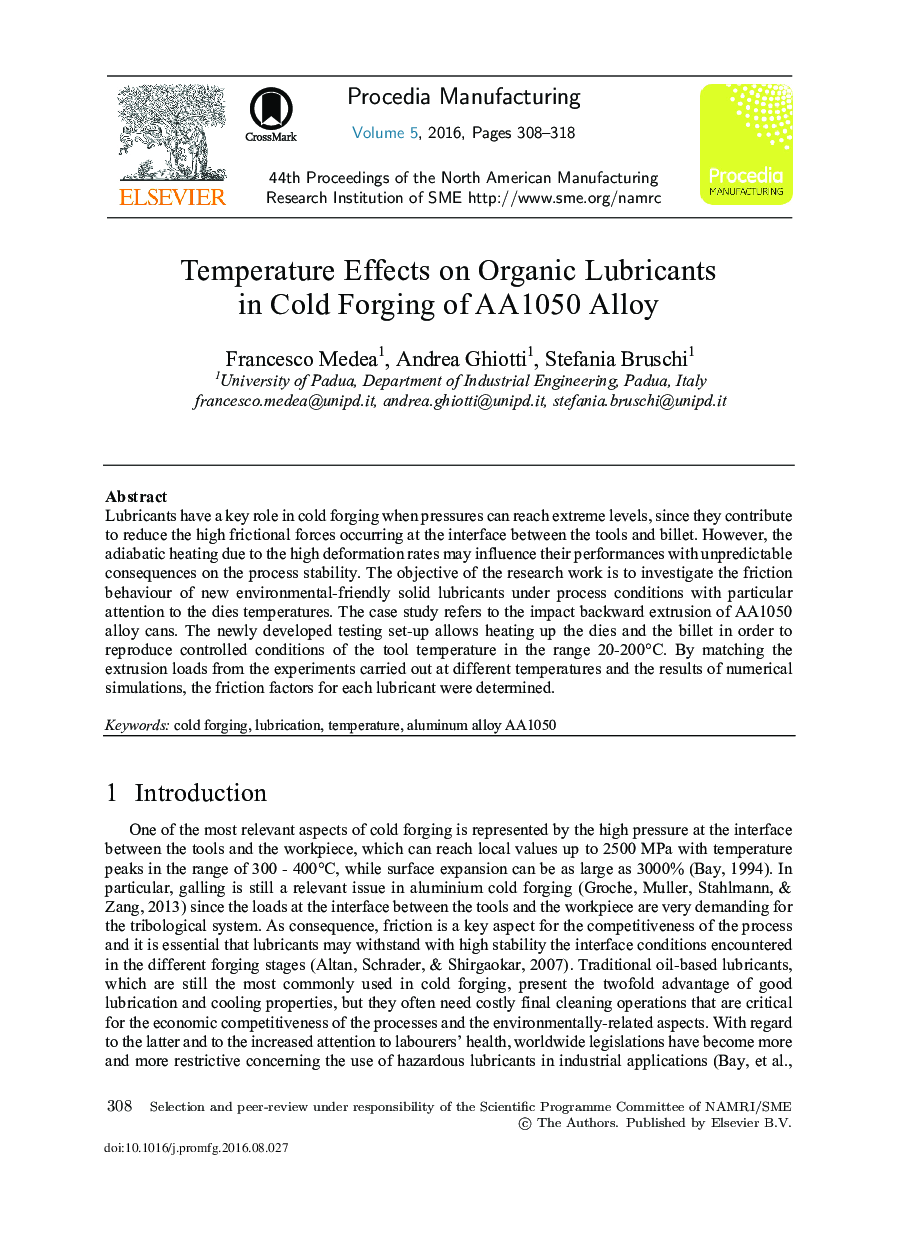 Temperature Effects on Organic Lubricants in Cold Forging of AA1050 Alloy