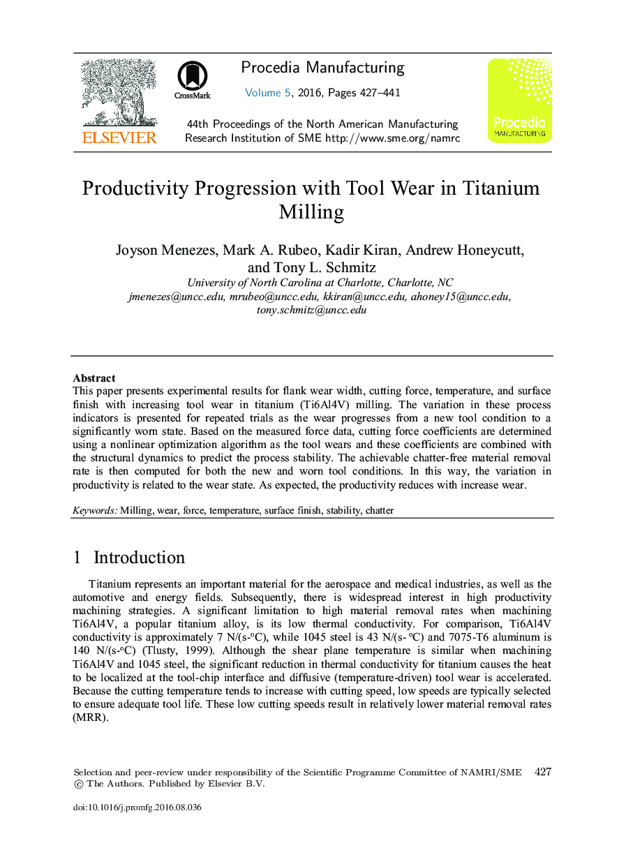 Productivity Progression with Tool Wear in Titanium Milling