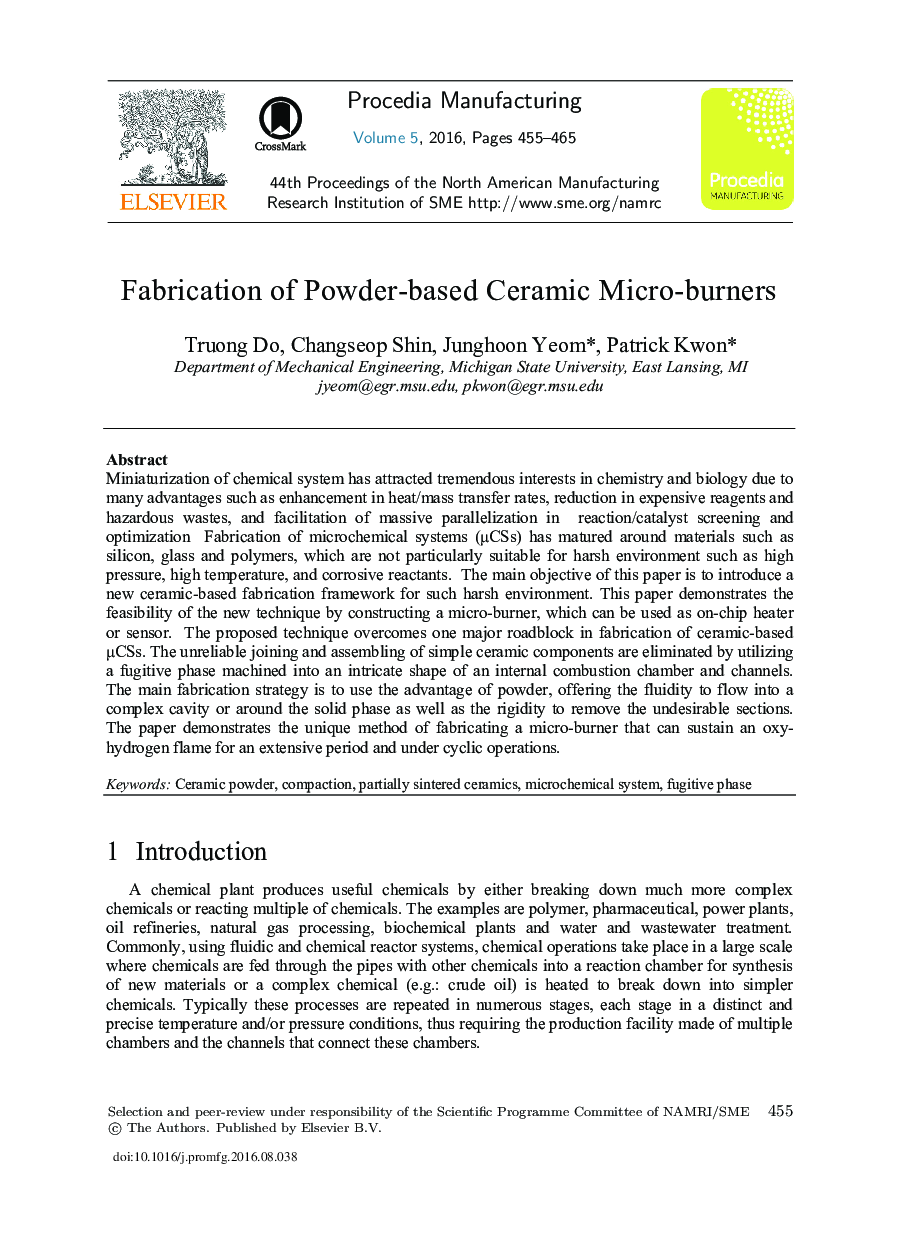 Fabrication of Powder-based Ceramic Micro-burners