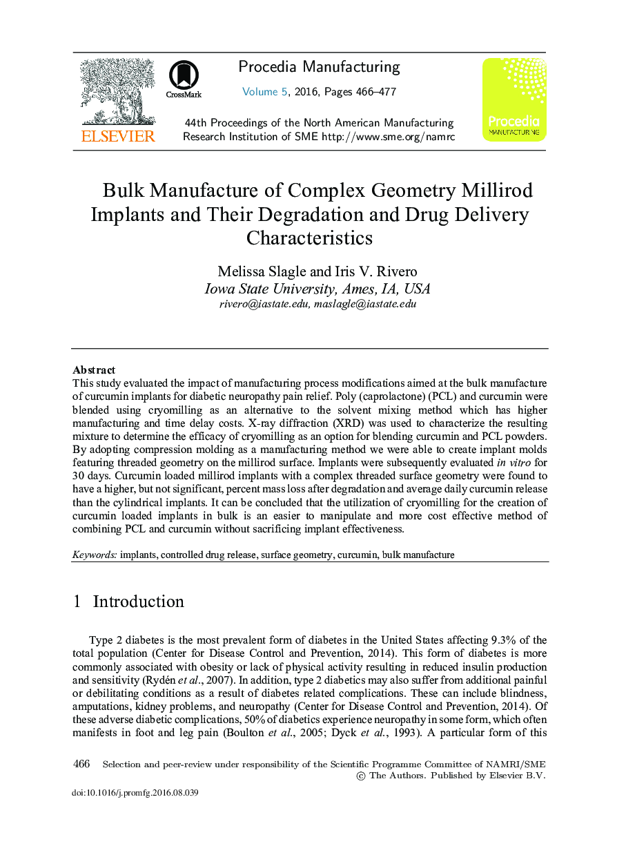 Bulk Manufacture of Complex Geometry Millirod Implants and their Degradation and Drug Delivery Characteristics