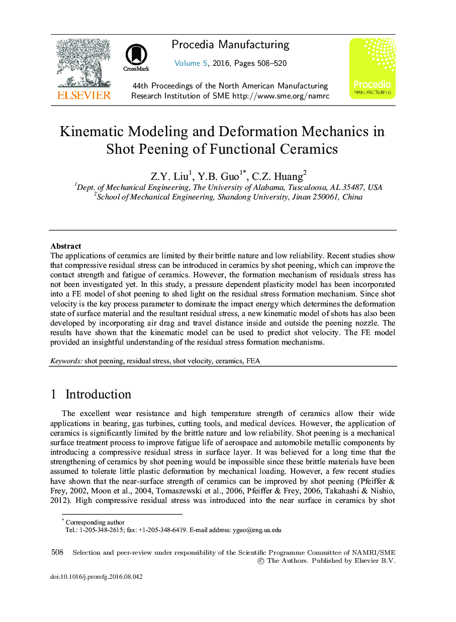 Kinematic Modeling and Deformation Mechanics in Shot Peening of Functional Ceramics