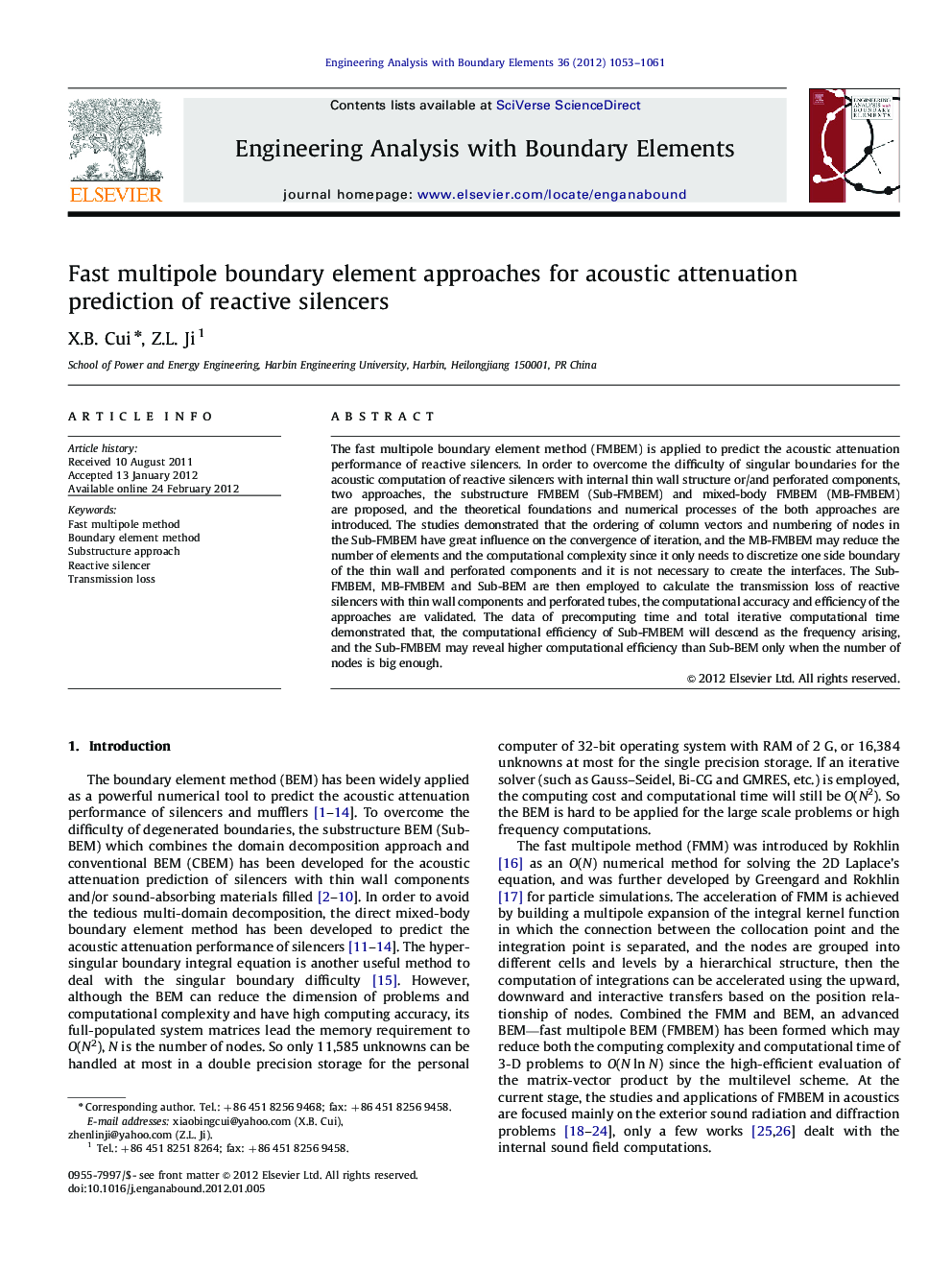 Fast multipole boundary element approaches for acoustic attenuation prediction of reactive silencers