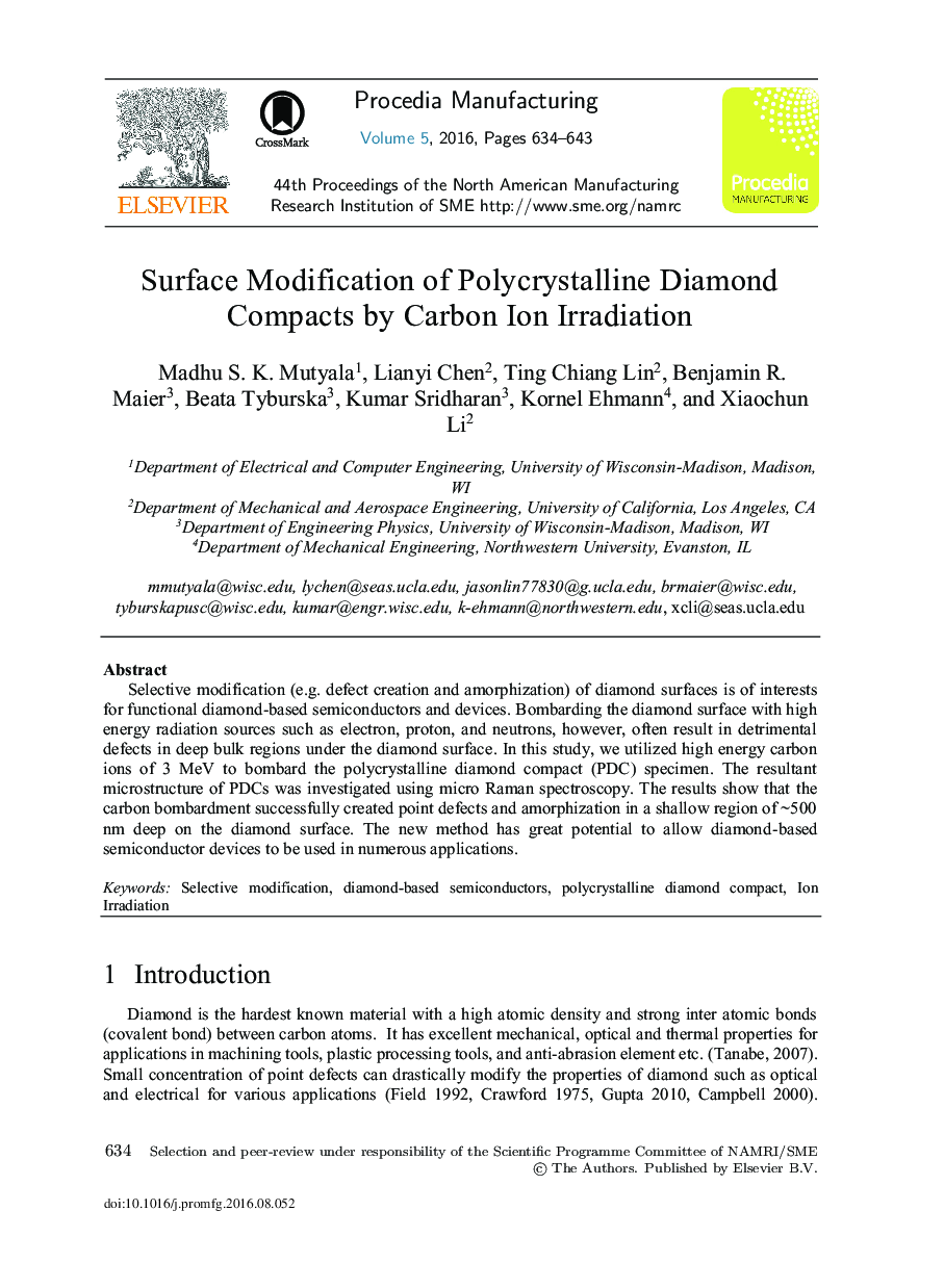 Surface Modification of Polycrystalline Diamond Compacts by Carbon Ion Irradiation