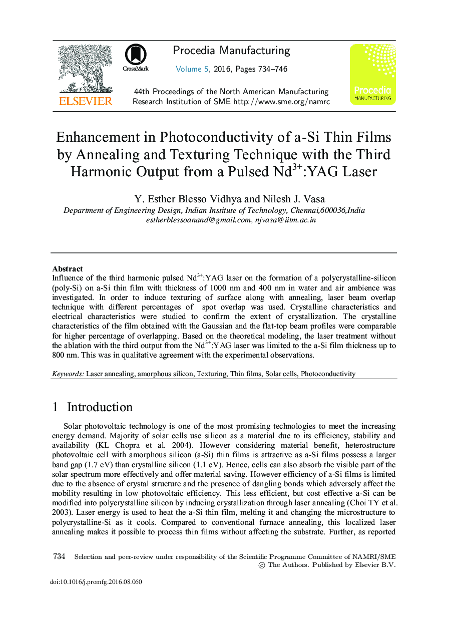 Enhancement in Photoconductivity of a-Si thin Films by Annealing and Texturing Technique with the Third Harmonic Output from a Pulsed Nd3+:YAG Laser