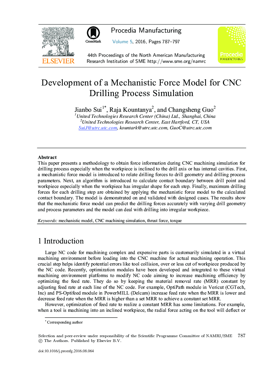 Development of a Mechanistic Force Model for CNC Drilling Process Simulation