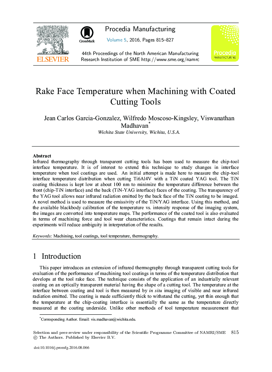 Rake Face Temperature When Machining with Coated Cutting Tools