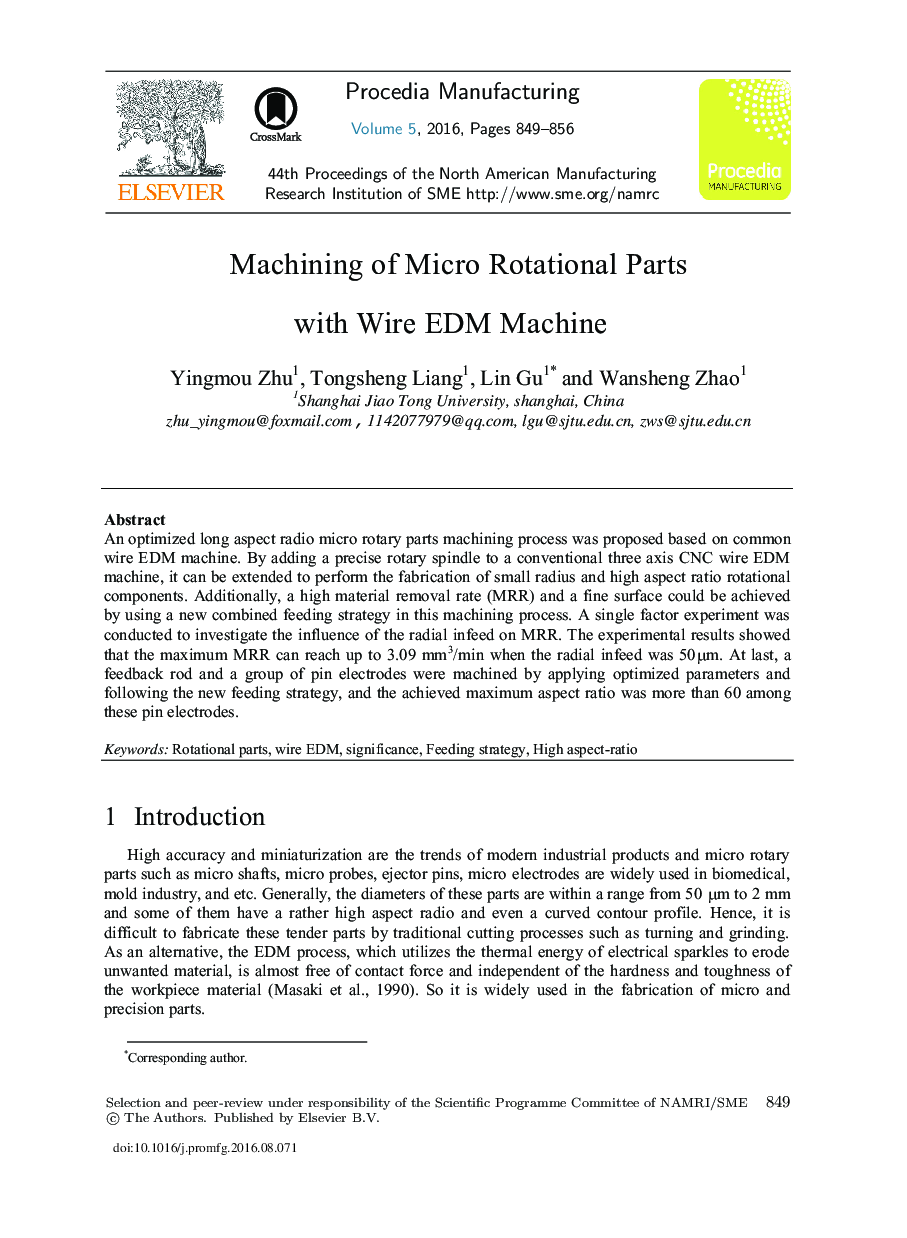 Machining of Micro Rotational Parts with Wire EDM Machine