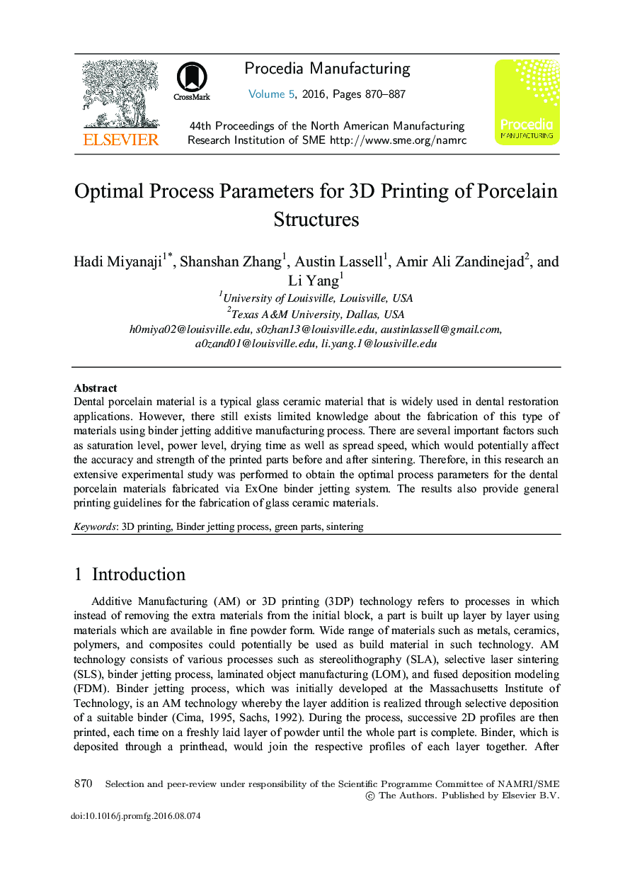 Optimal Process Parameters for 3D Printing of Porcelain Structures