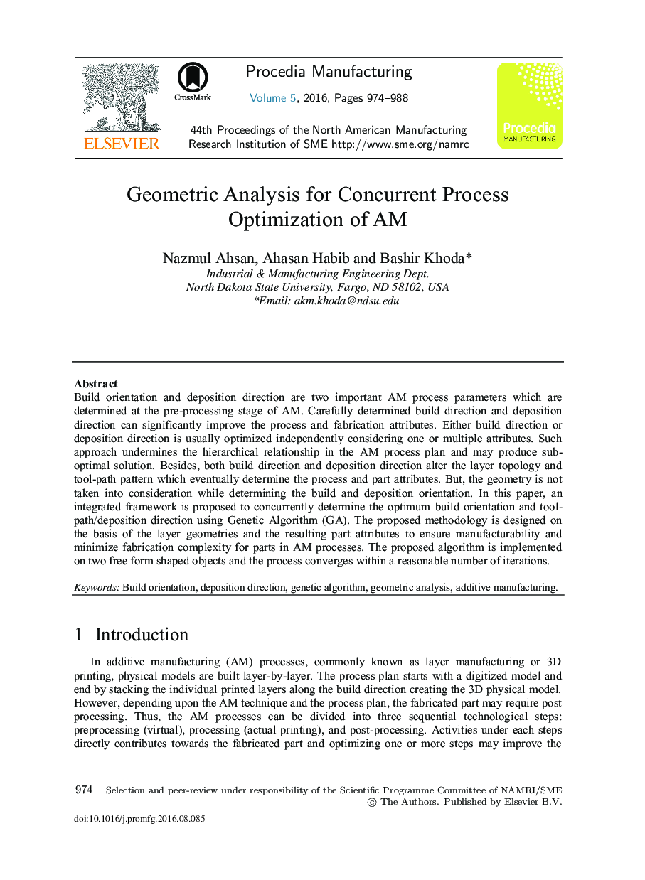 Geometric Analysis for Concurrent Process Optimization of AM