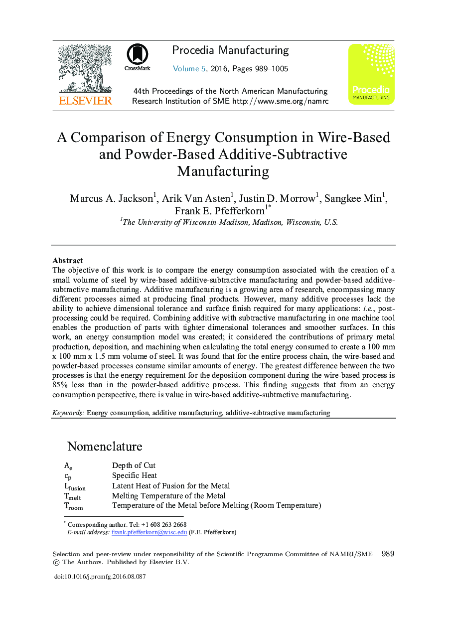 A Comparison of Energy Consumption in Wire-based and Powder-based Additive-subtractive Manufacturing