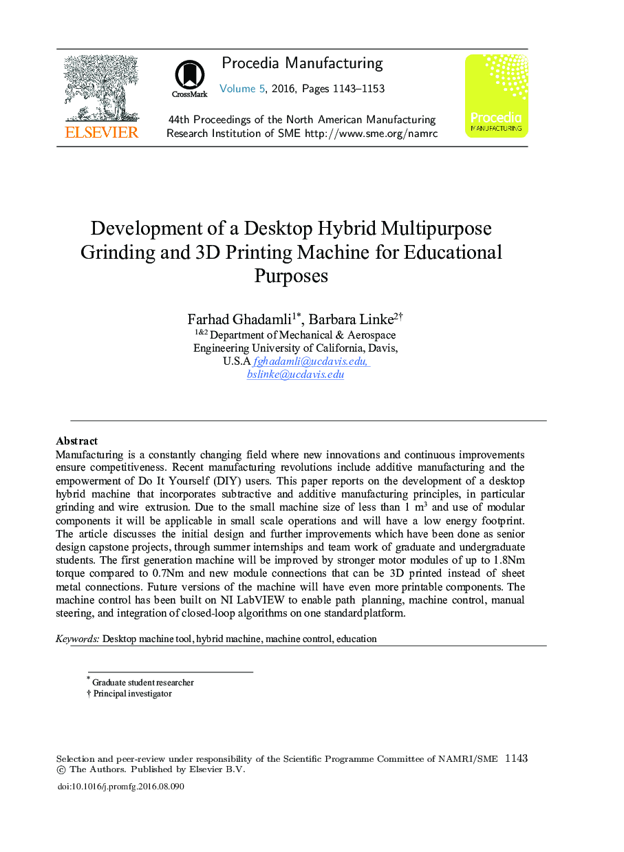 Development of a Desktop Hybrid Multipurpose Grinding and 3D Printing Machine for Educational Purposes