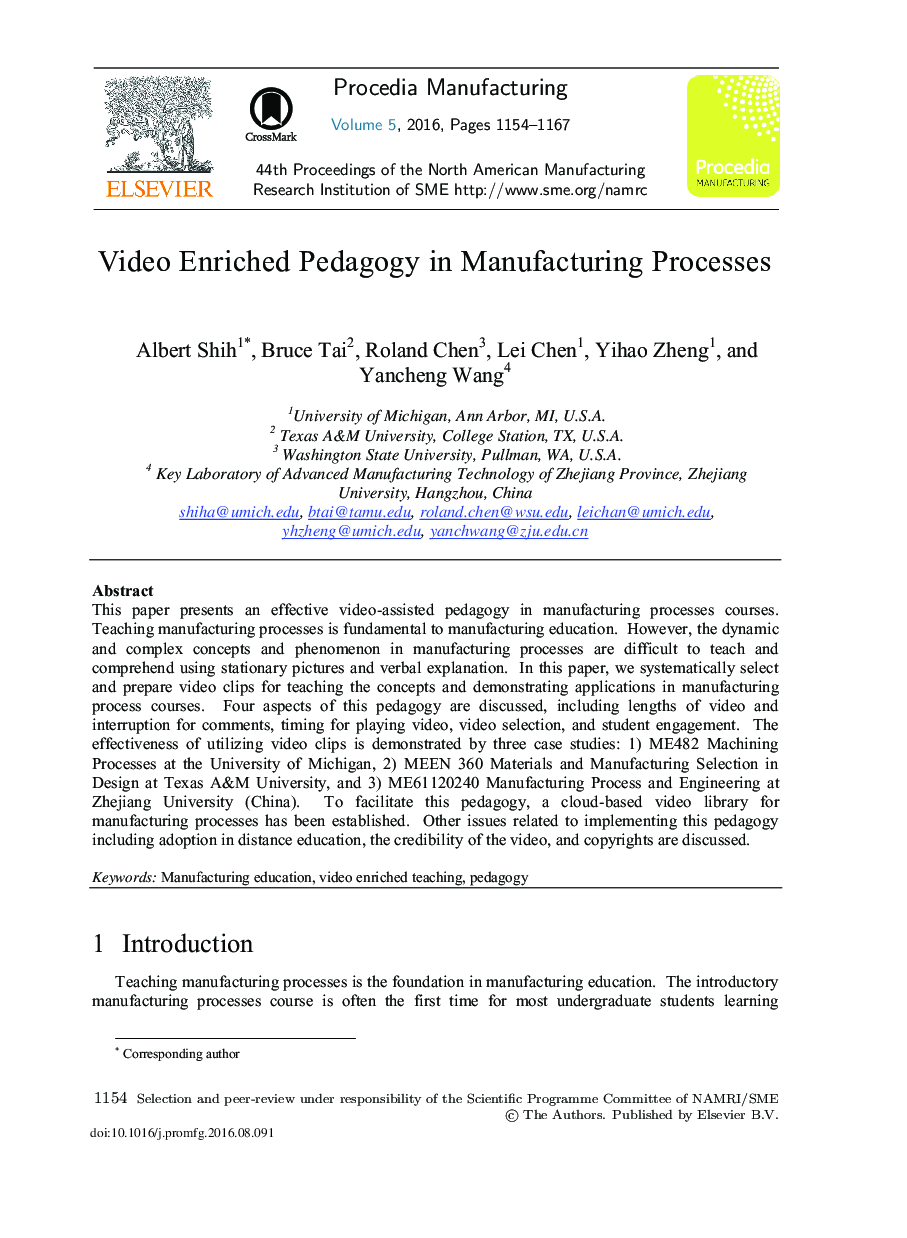 Video Enriched Pedagogy in Manufacturing Processes