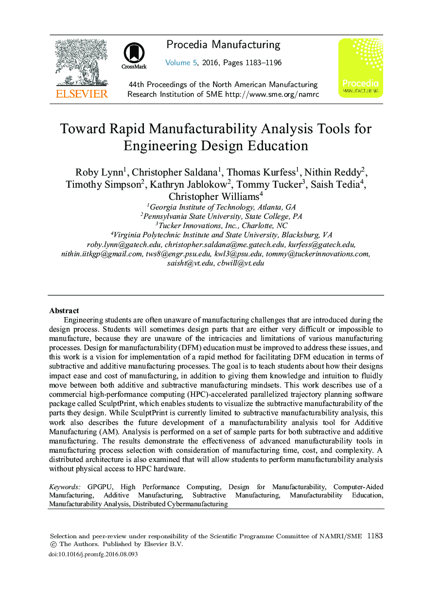 Toward Rapid Manufacturability Analysis Tools for Engineering Design Education