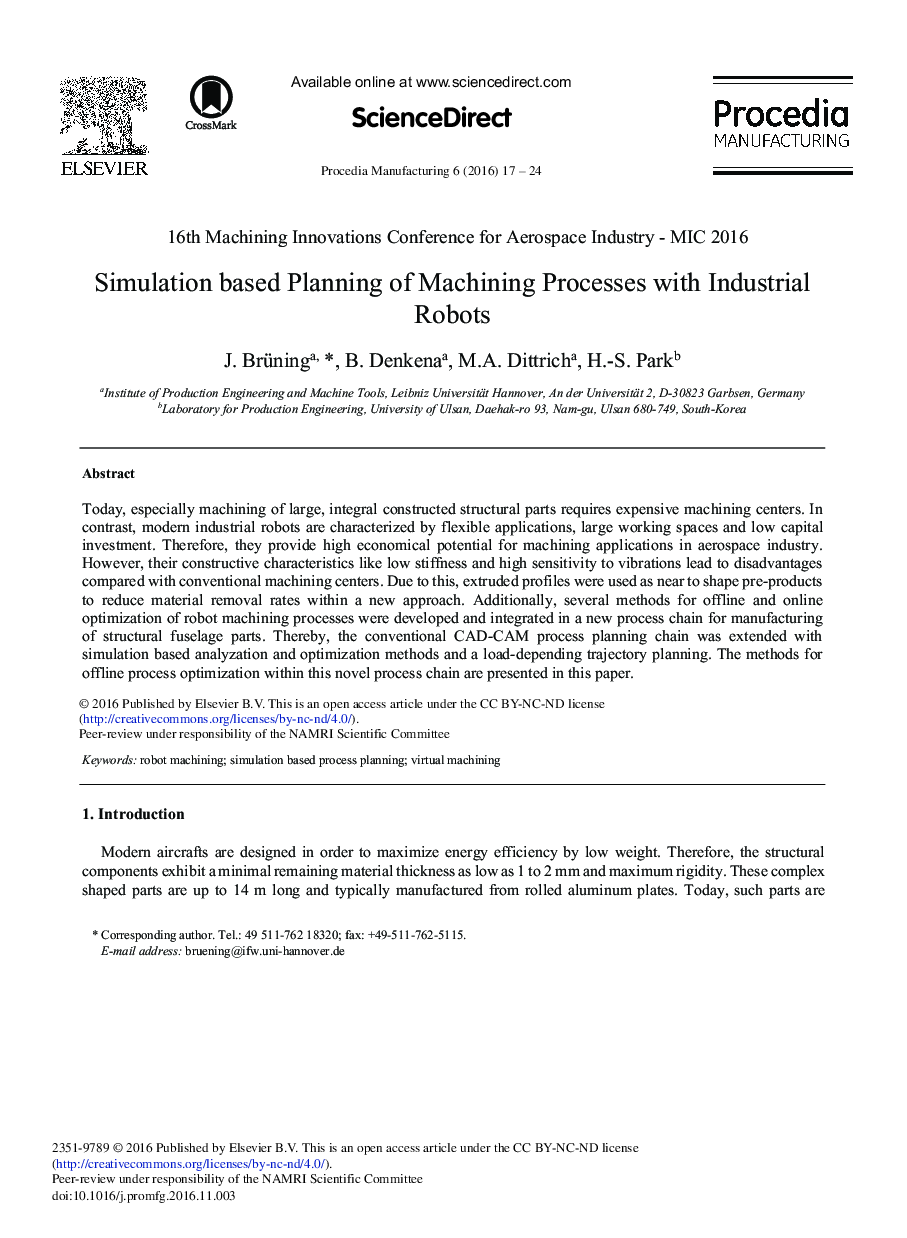 Simulation Based Planning of Machining Processes with Industrial Robots