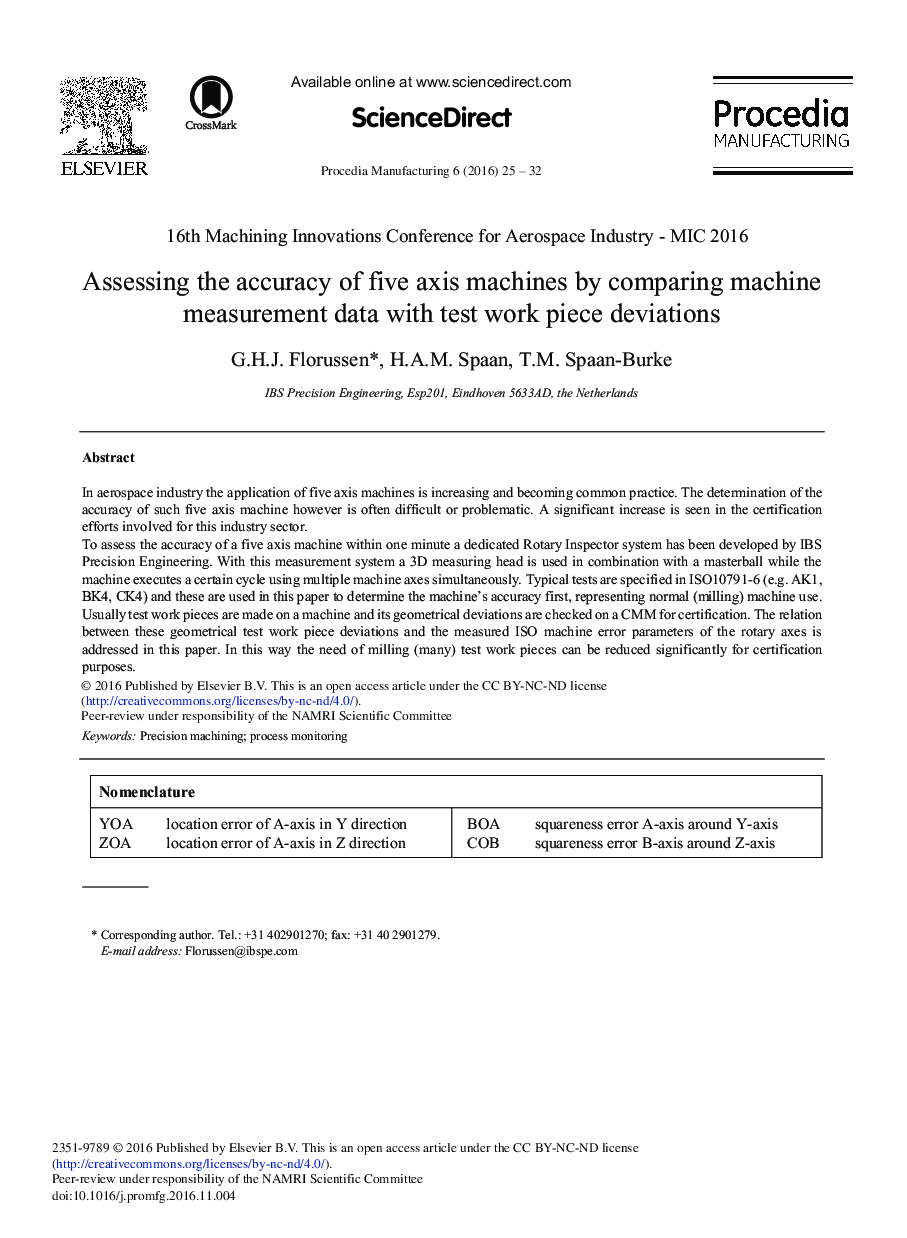 Assessing the Accuracy of Five Axis Machines by Comparing Machine Measurement Data with Test Work Piece Deviations