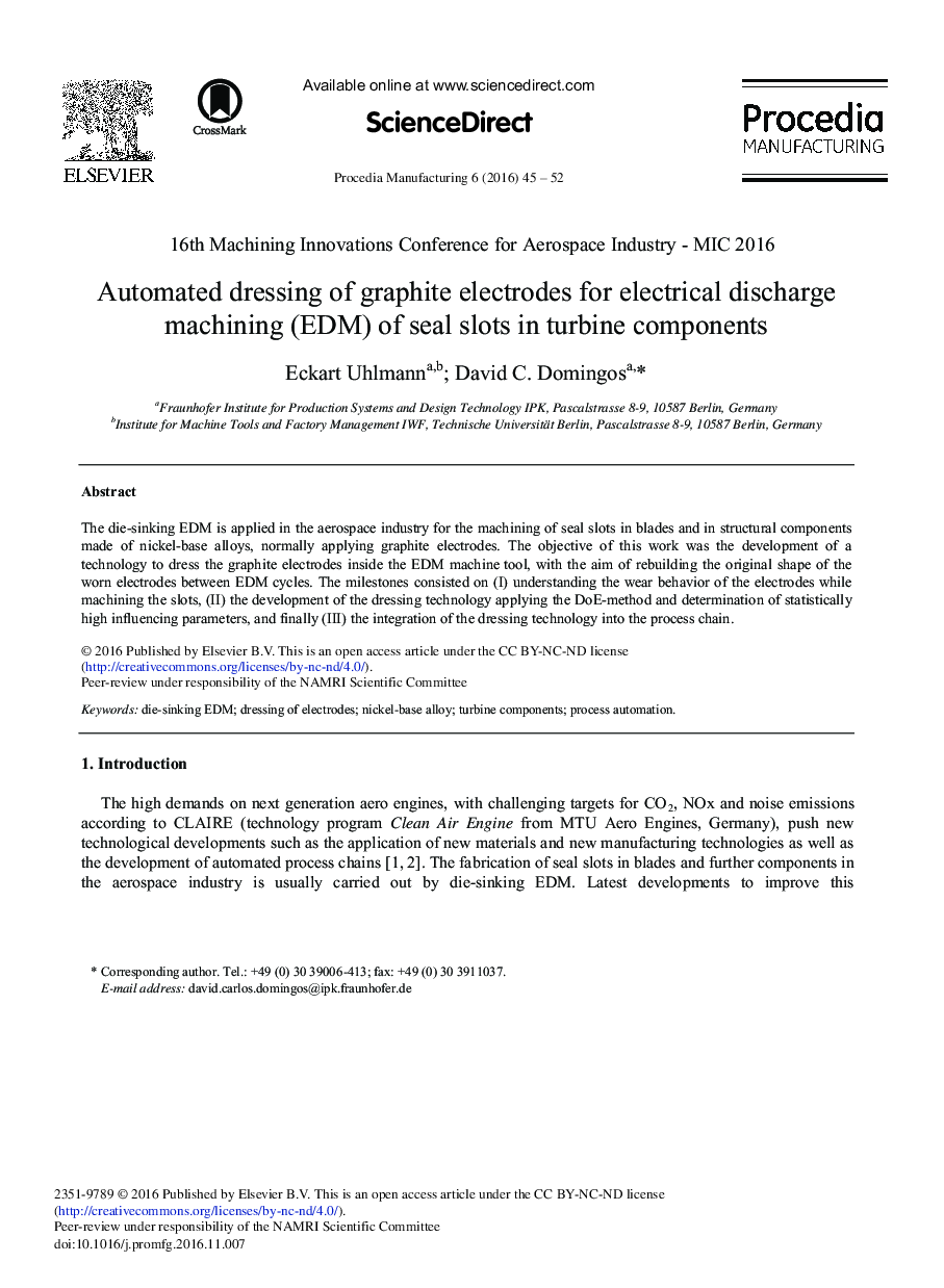 Automated Dressing of Graphite Electrodes for Electrical Discharge Machining (EDM) of Seal Slots in Turbine Components