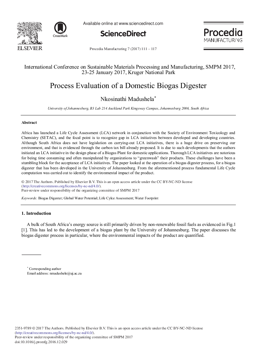 Process Evaluation of a Domestic Biogas Digester