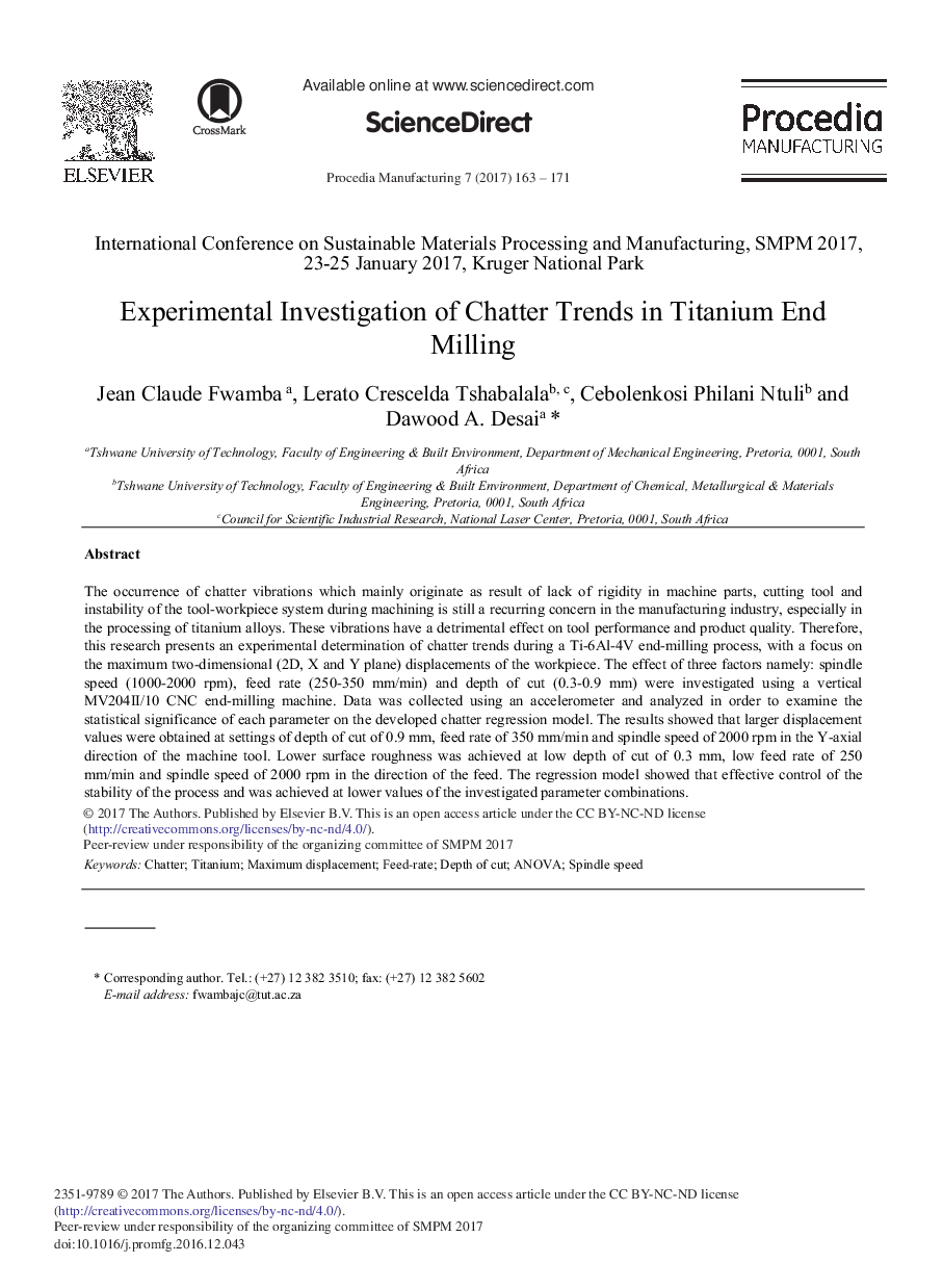 Experimental Investigation of Chatter Trends in Titanium End Milling