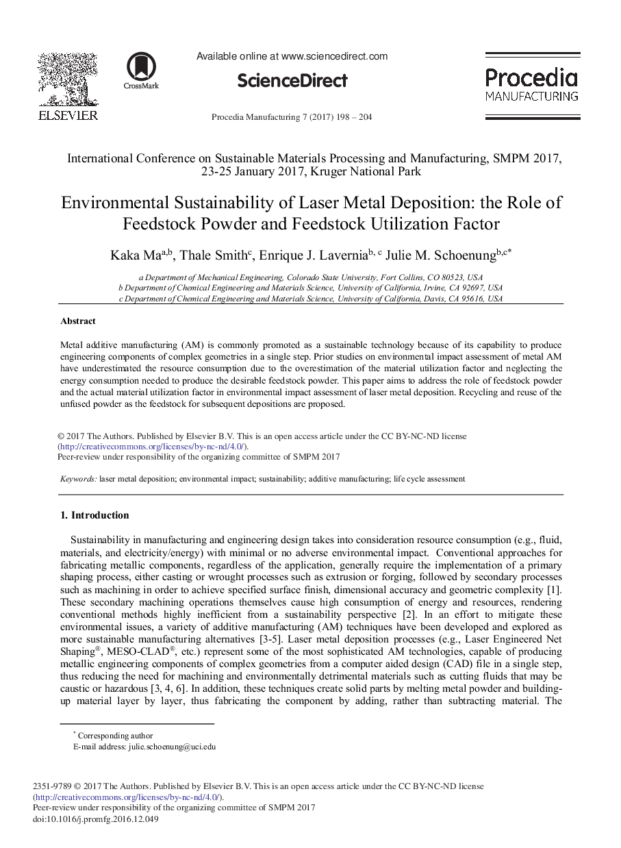 Environmental Sustainability of Laser Metal Deposition: The Role of Feedstock Powder and Feedstock Utilization Factor