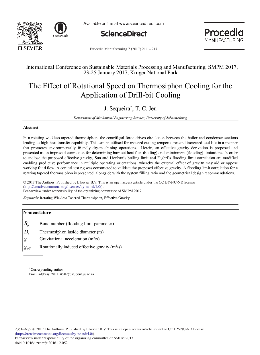 The Effect of Rotational Speed on Thermosiphon Cooling for the Application of Drill-bit Cooling