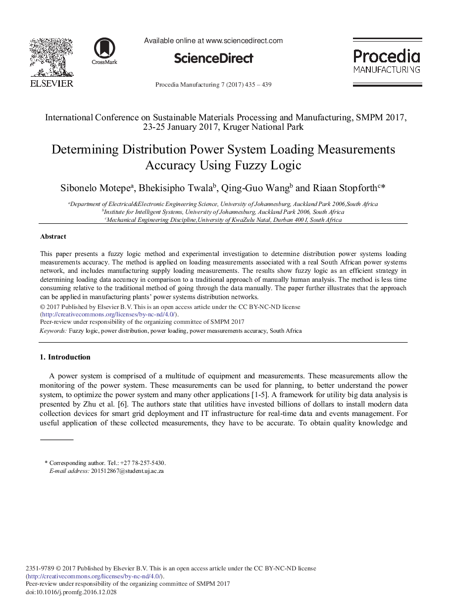 Determining Distribution Power System Loading Measurements Accuracy Using Fuzzy Logic