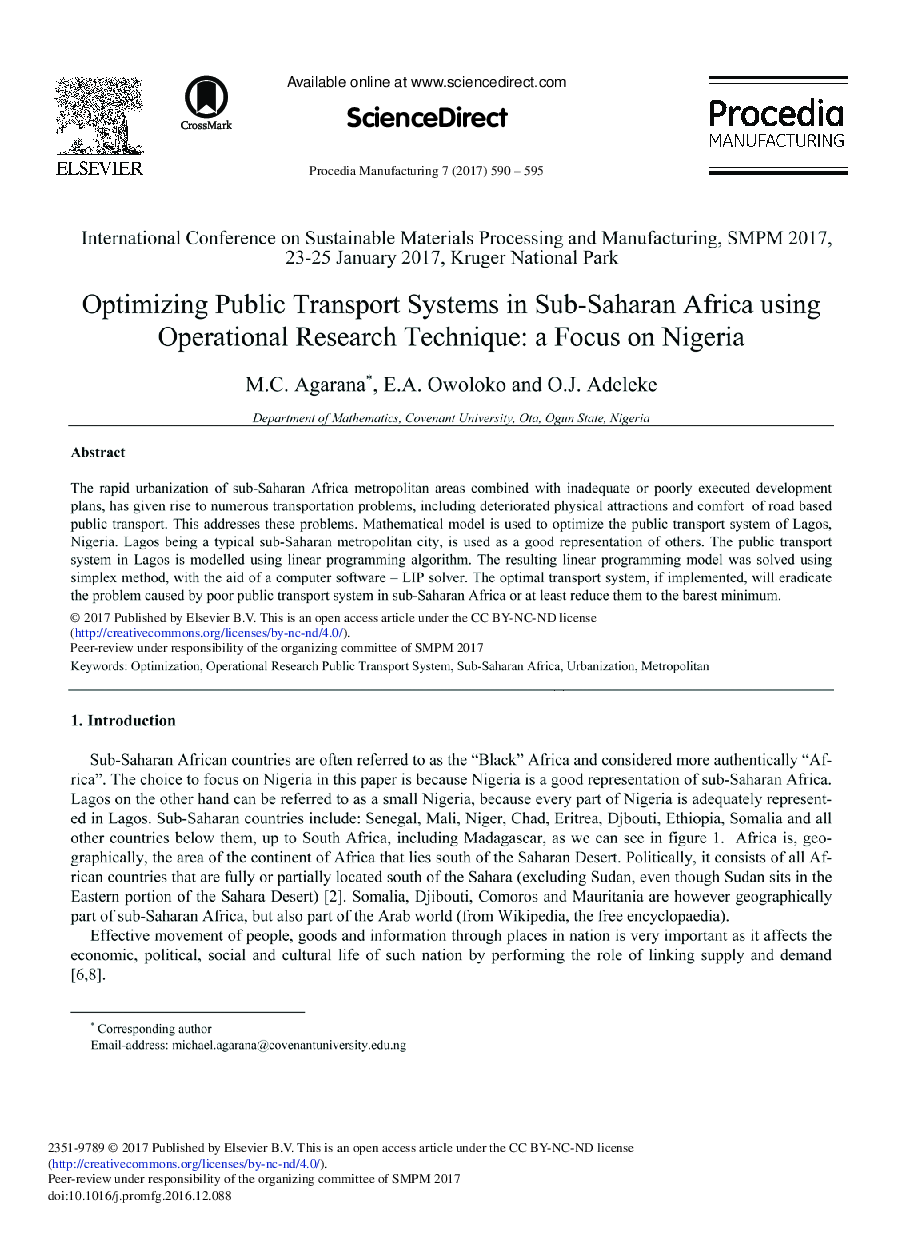 Optimizing Public Transport Systems in Sub-saharan Africa Using Operational Research Technique: A Focus on Nigeria