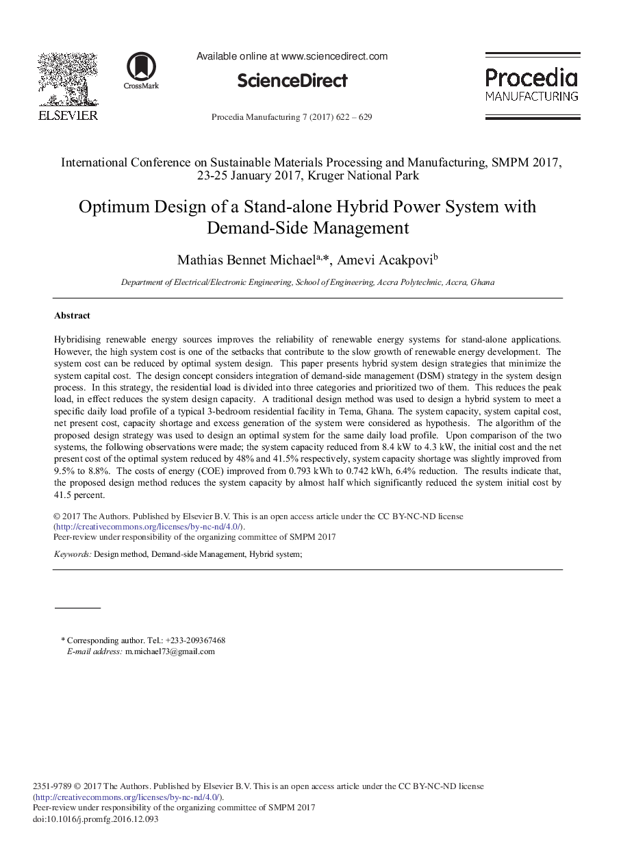 Optimum Design of a Stand-alone Hybrid Power System with Demand-side Management