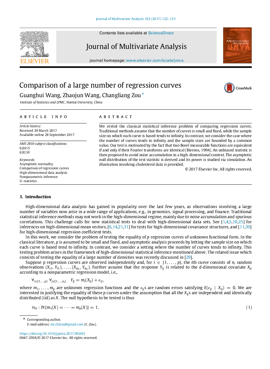 Comparison of a large number of regression curves