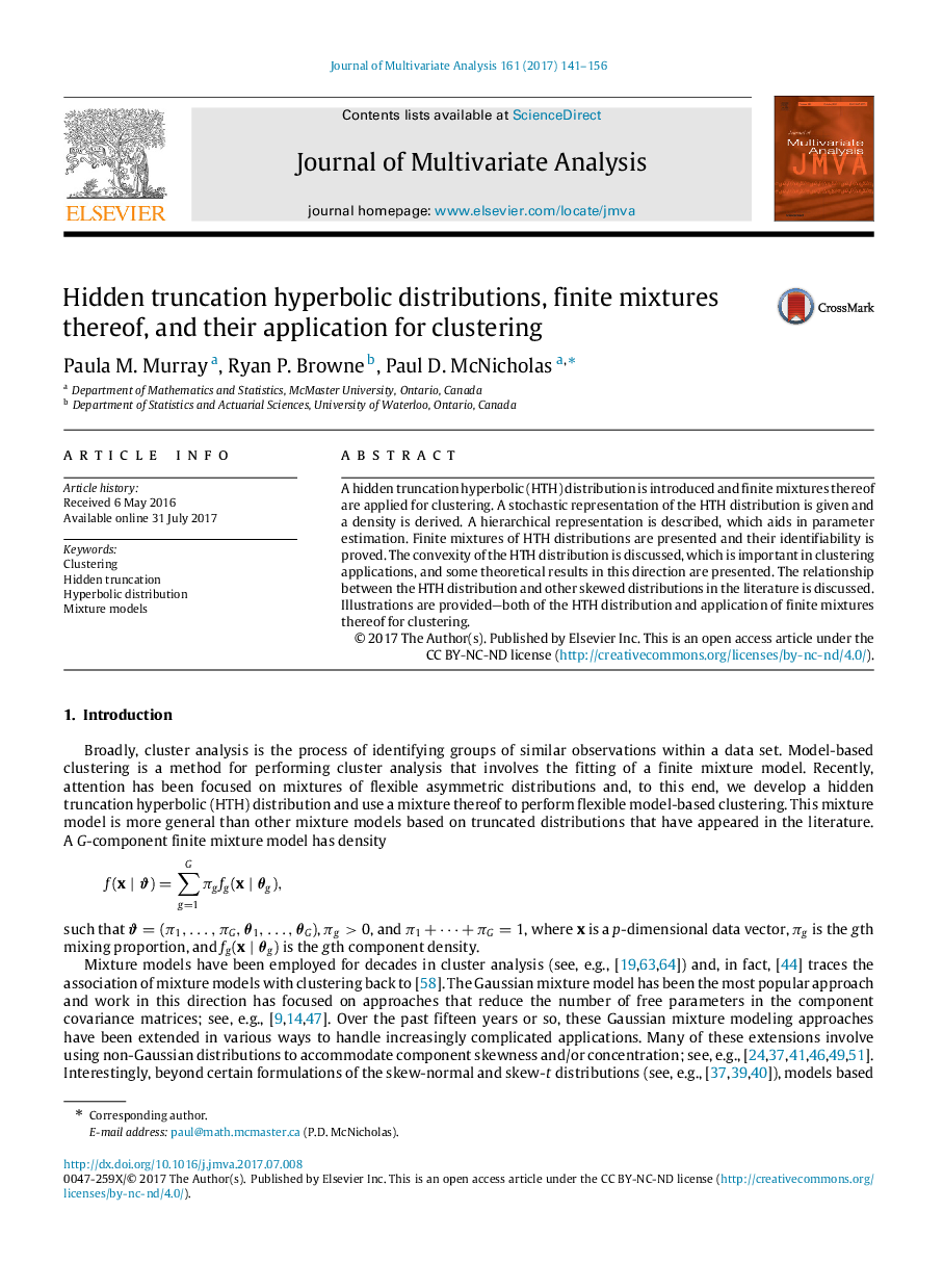 Hidden truncation hyperbolic distributions, finite mixtures thereof, and their application for clustering