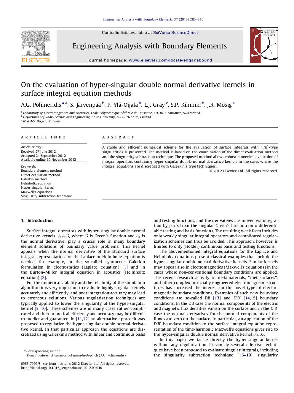 عکس صفحه اول مقاله: On the evaluation of hyper-singular double normal derivative kernels in surface integral equation methods On the evaluation of hyper-singular double normal derivative kernels in surface integral equation methods