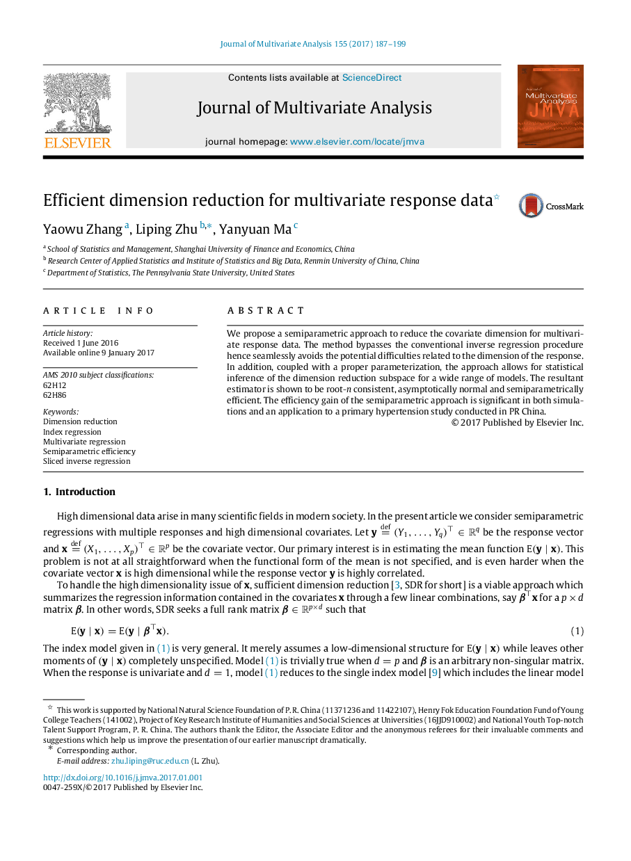 Efficient dimension reduction for multivariate response data