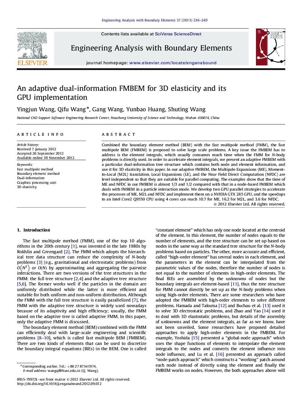 An adaptive dual-information FMBEM for 3D elasticity and its GPU implementation