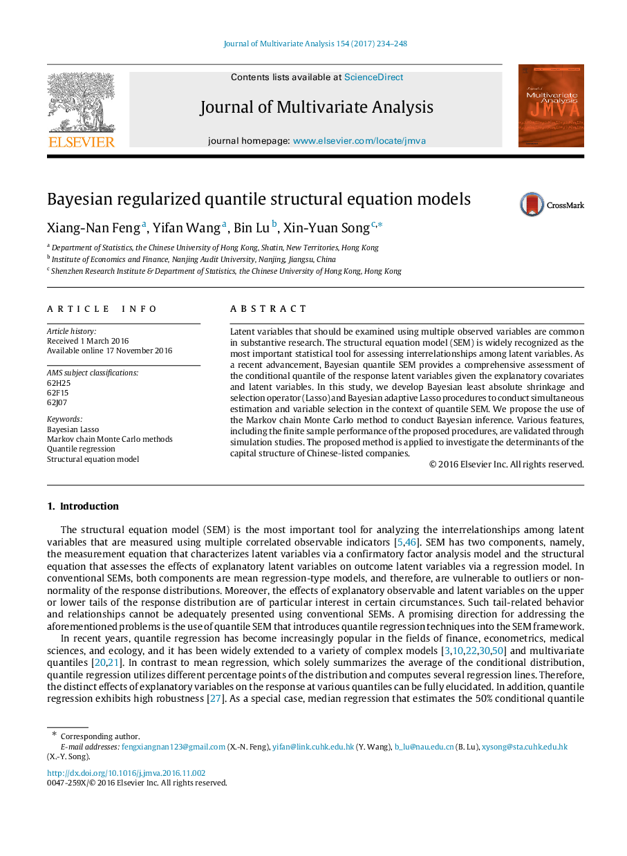 Bayesian regularized quantile structural equation models