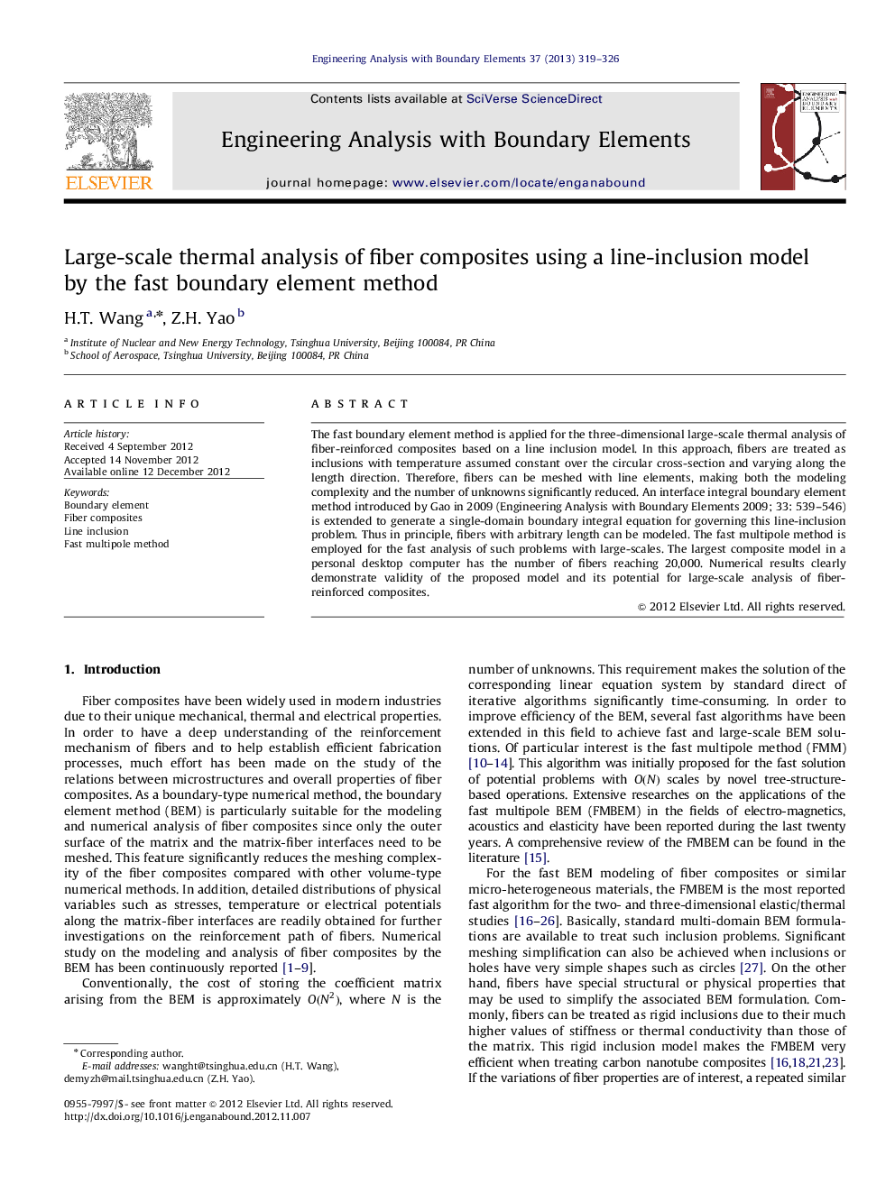 Large-scale thermal analysis of fiber composites using a line-inclusion model by the fast boundary element method