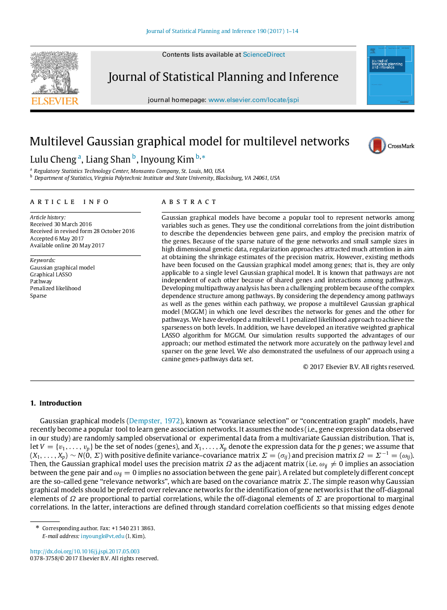 عکس صفحه اول مقاله: Multilevel Gaussian graphical model for multilevel networks Multilevel Gaussian graphical model for multilevel networks