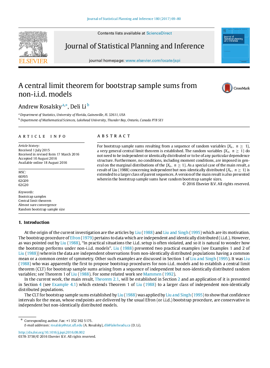 A central limit theorem for bootstrap sample sums from non-i.i.d. models