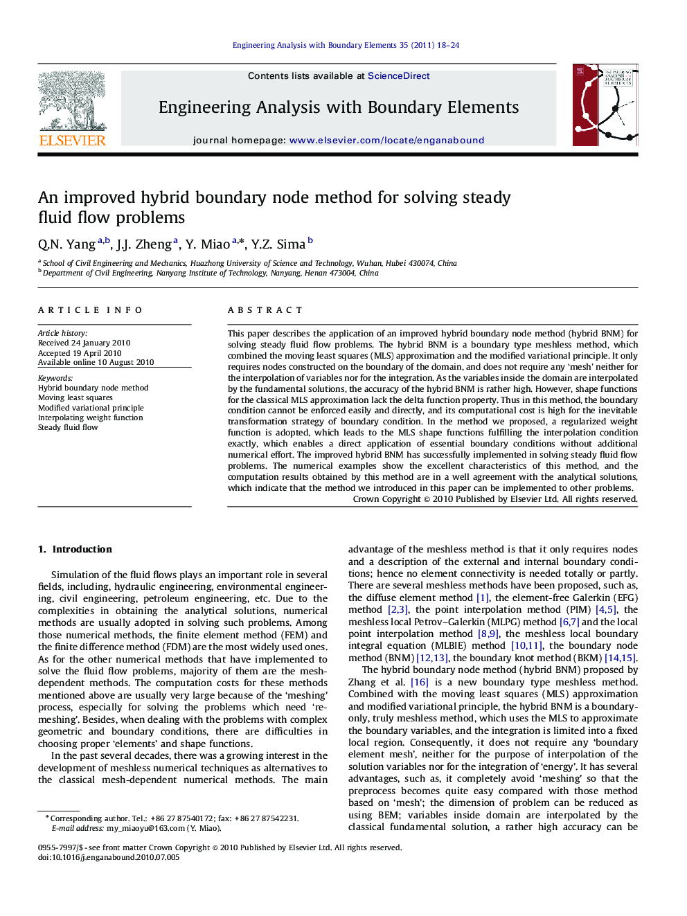 عکس صفحه اول مقاله: An improved hybrid boundary node method for solving steady fluid flow problems An improved hybrid boundary node method for solving steady fluid flow problems