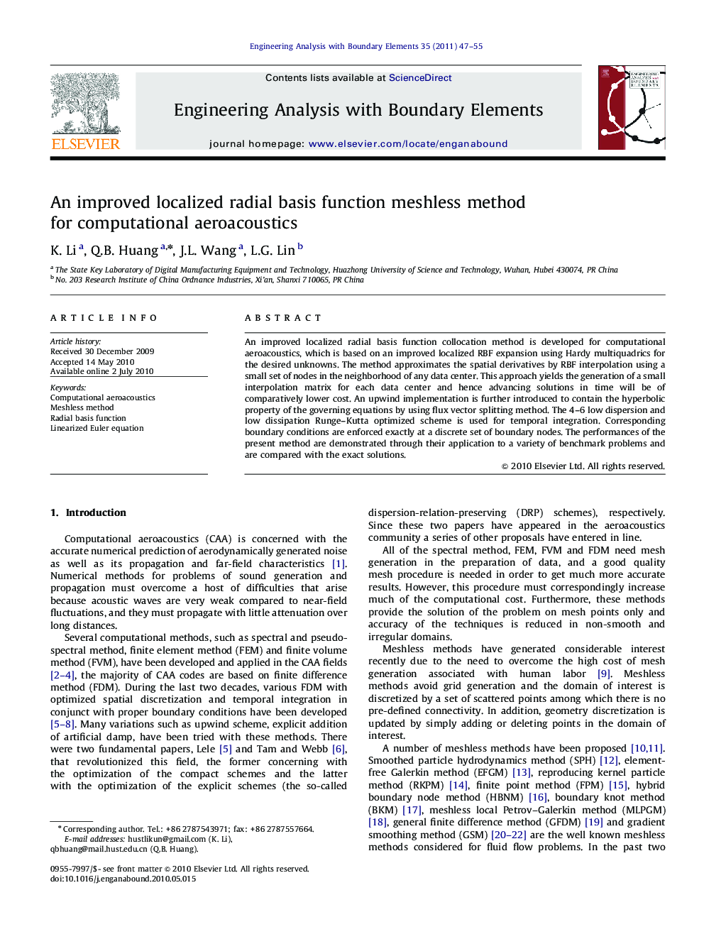 An improved localized radial basis function meshless method for computational aeroacoustics